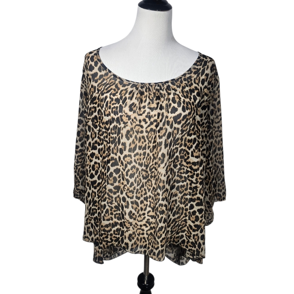 HeartSoul Plus 3X Animal Print Sheer Blouse
